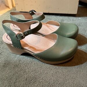 Dansko Green Leather Mules with Tan Soles
